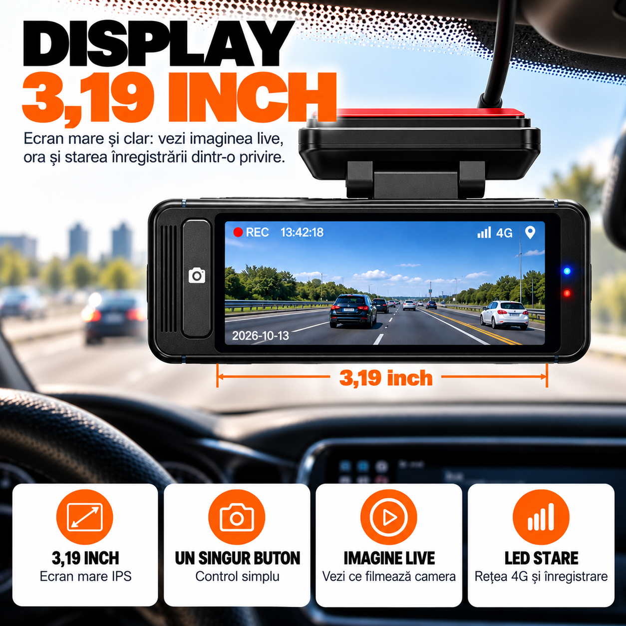 Cameră auto EvoSmart U426 – Display 3,19 inch